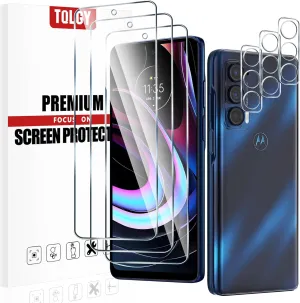 TQLGY 3 Pack Screen Protector for Motorola Edge 2021 / Motorola Edge 5G UW 2021 with 3 Pack Camera Lens Protector, Ultra HD Tempered Glass, 9H Hardness, Anti-Scratch, Bubble Free, Case Friendly