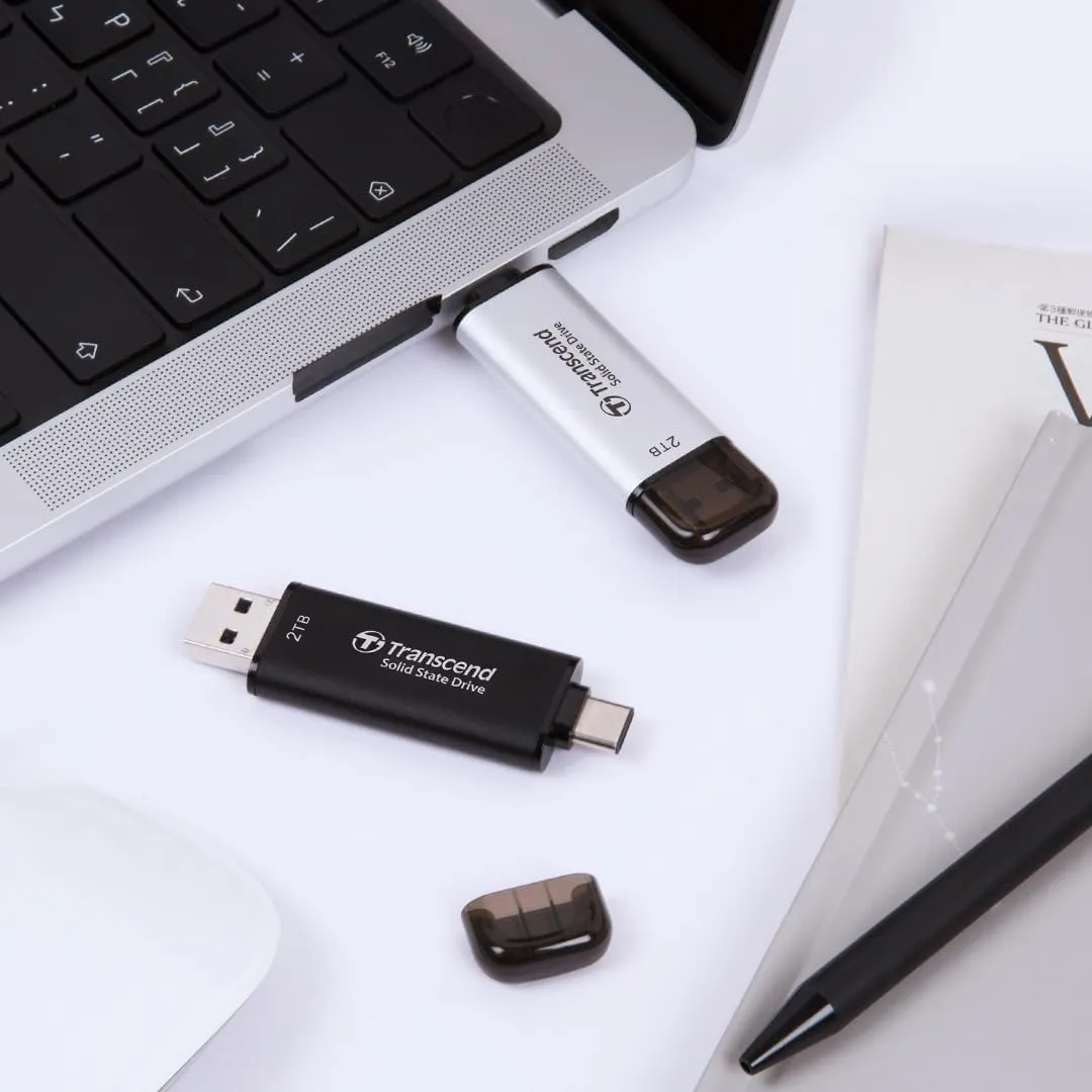 Transcend 1TB External SSD, Up to 1,050MB/s, USB 3.2 Gen 2 Portable SSD, 2-in-1 Type C &Type A, USB Hard Drive for Steam Deck, ROG Ally, MSI Claw, Windows&Mac, iPhone&iPad, Android, PS5&Xbox, Smart TV