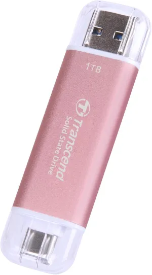 Transcend 1TB External SSD, USB 3.2 Gen 2, Up to 1,050MB/s, Portable SSD with 2-in-1 Type C & Type A, for Steam Deck, ROG Ally, MSI Claw, Windows, Mac, iPhone, iPad, Android, PS5, Xbox, Smart TV -Pink
