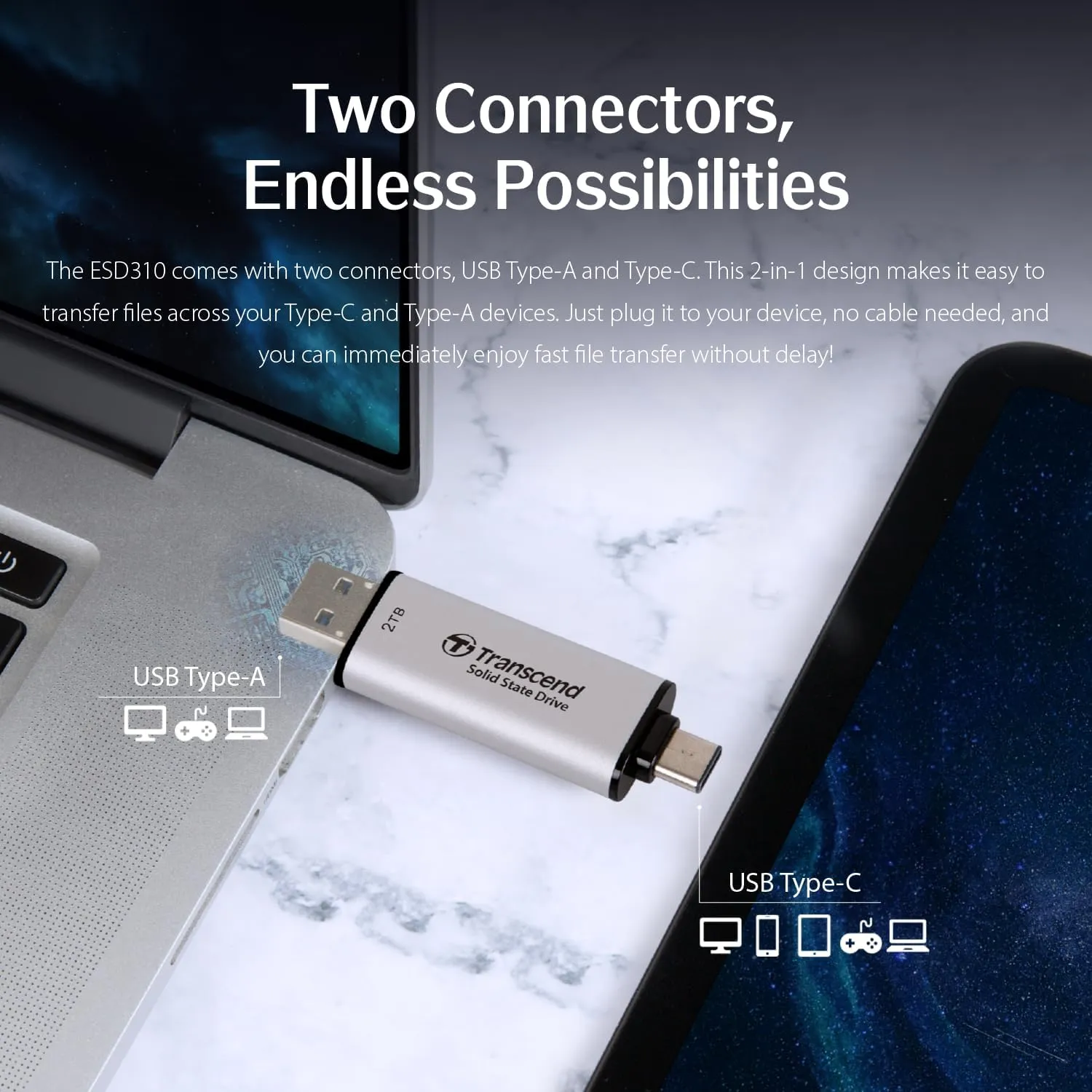 Transcend 1TB External SSD, USB 3.2 Gen 2, Up to 1,050MB/s, Portable SSD with 2-in-1 Type C & Type A, for Steam Deck, ROG Ally, MSI Claw, Windows, Mac, iPhone, iPad, Android, PS5, Xbox, Smart TV -Pink