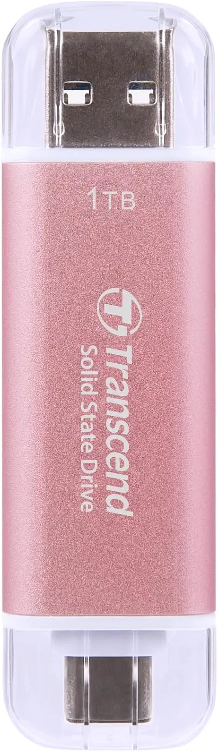 Transcend 1TB External SSD, USB 3.2 Gen 2, Up to 1,050MB/s, Portable SSD with 2-in-1 Type C & Type A, for Steam Deck, ROG Ally, MSI Claw, Windows, Mac, iPhone, iPad, Android, PS5, Xbox, Smart TV -Pink
