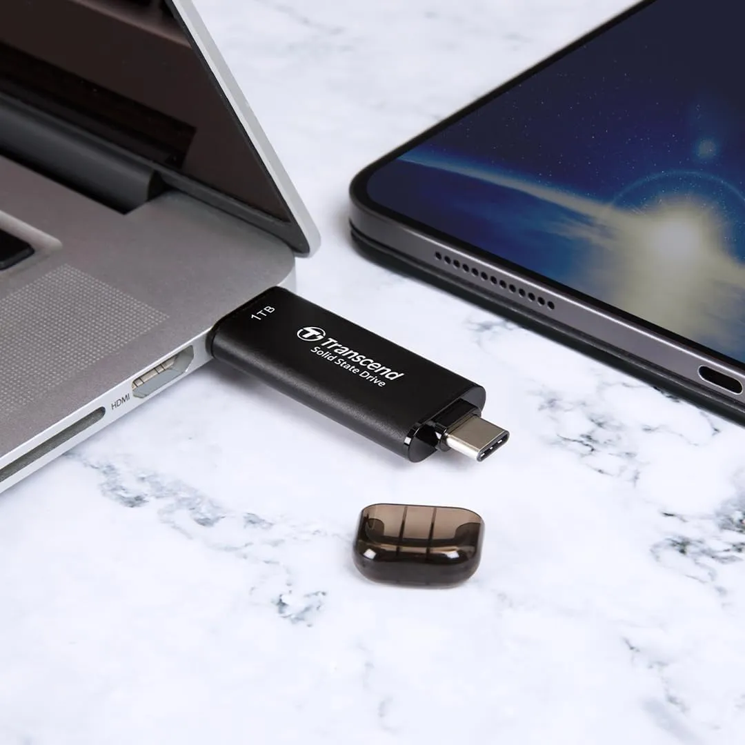 Transcend 2TB External SSD, Up to 1,050MB/s, USB 3.2 Gen 2 Portable SSD, 2-in-1 Type C &Type A, USB Hard Drive for Steam Deck, ROG Ally, MSI Claw, Windows&Mac, iPhone&iPad, Android, PS5&Xbox, Smart TV