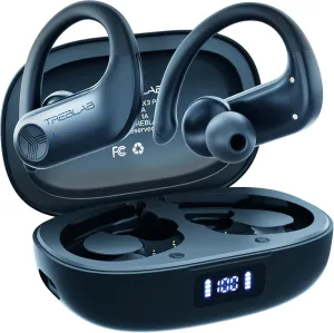 TREBLAB X3 Pro - Workout True Wireless Earbuds, Comfortable Earhooks, Bluetooth 5.3, Punchy Bass, Noise Isolation, 145H Playtime, IPX5 Waterproof, Sweatproof, 2 Mics for Calls, Sport Bluetooth Earbuds