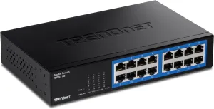 TRENDnet 16-Port Gigabit Desktop Switch, TEG-S17D, 16 x Gigabit RJ-45 Ports, 32Gbps Switching Capacity, Ethernet Splitter, NDAA & TAA Compliant, Internal Power Supply, Lifetime Protection, Black