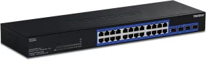 TRENDnet 28-Port Gigabit Switch with 4 x 10G SFP  Ports, TEG-30262, 24 x Gigabit Ports, 4 x 10G SFP  Ports, 128Gbps, 1U Rack Mountable, NDAA TAA Compliant, Lifetime Protection, Black