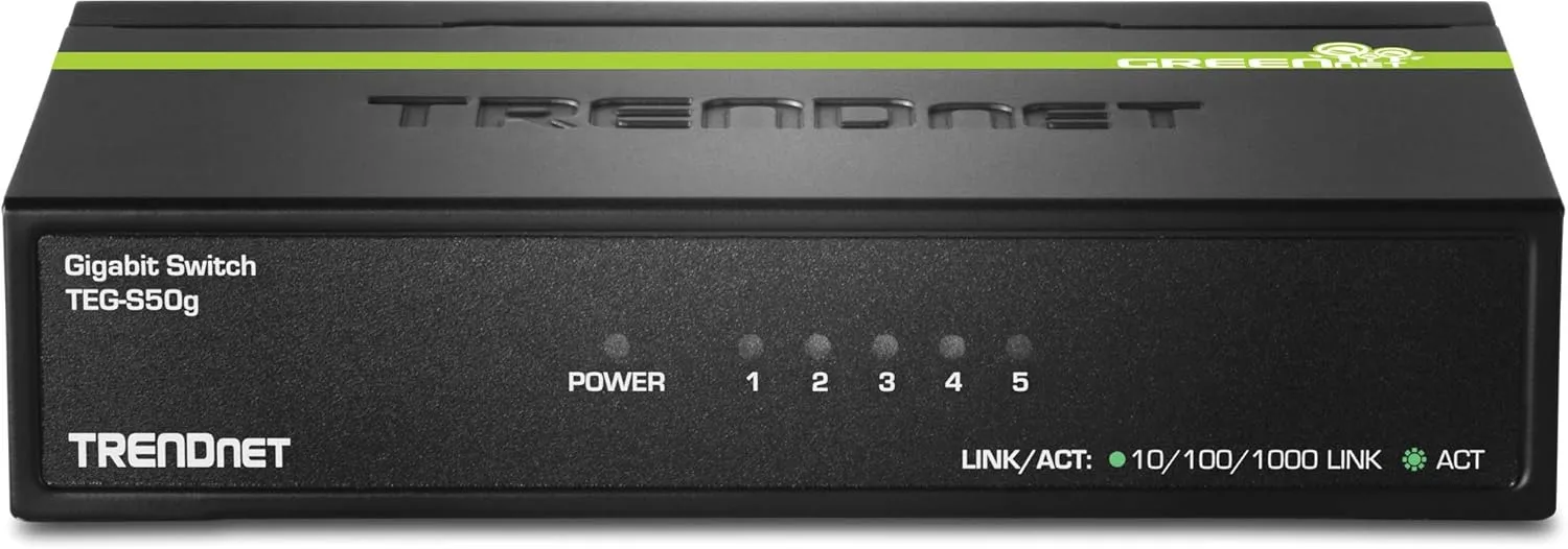 TRENDnet 5-Port Mini Gigabit Switch, TEG-S50g, GREENnet Technology, NDAA   TAA Compliant, Desktop Metal Ethernet Network Switch, 5 x Gigabit Ports, Fanless, Lifetime Protection, Black