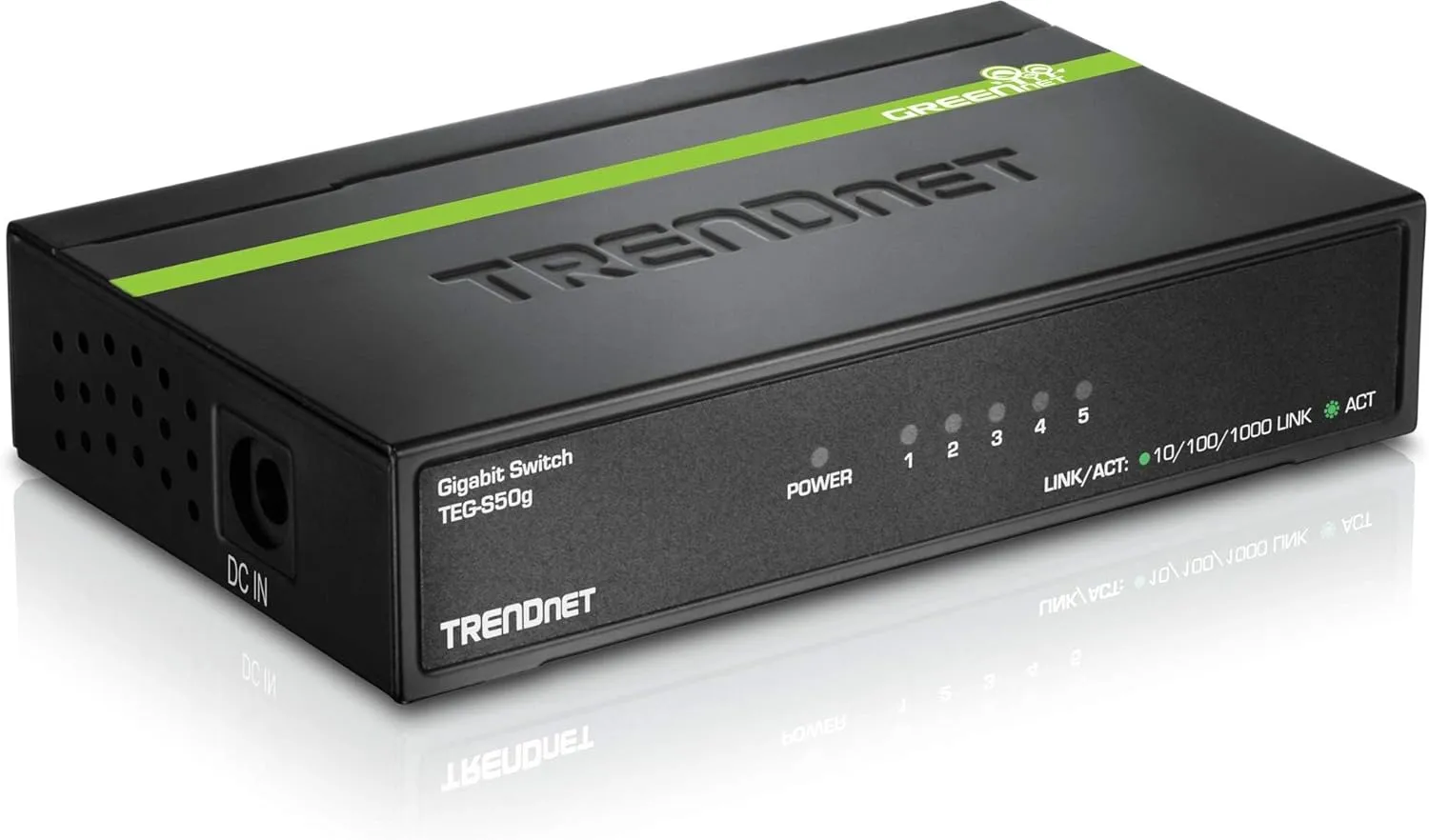 TRENDnet 5-Port Mini Gigabit Switch, TEG-S50g, GREENnet Technology, NDAA   TAA Compliant, Desktop Metal Ethernet Network Switch, 5 x Gigabit Ports, Fanless, Lifetime Protection, Black