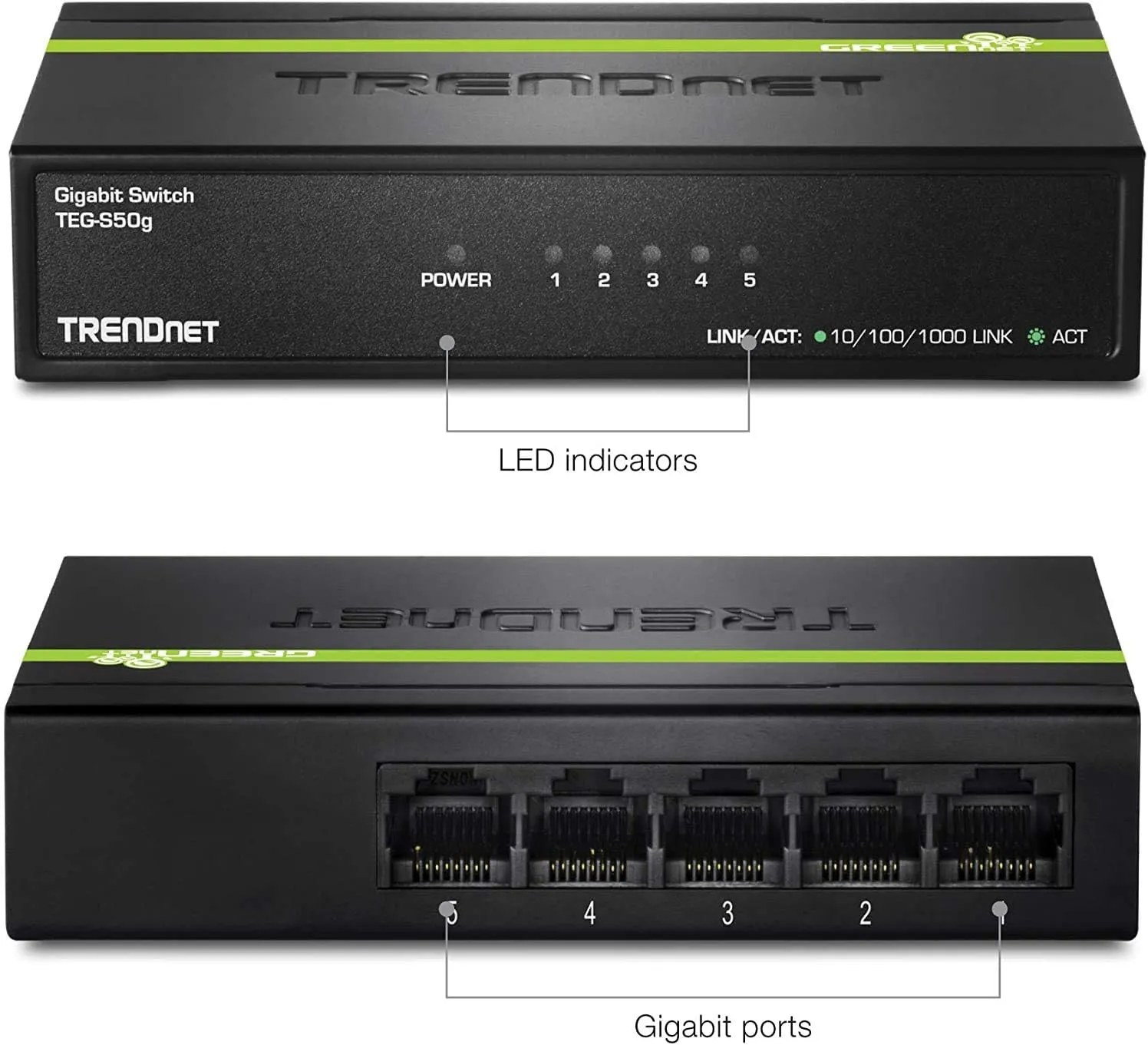 TRENDnet 5-Port Mini Gigabit Switch, TEG-S50g, GREENnet Technology, NDAA   TAA Compliant, Desktop Metal Ethernet Network Switch, 5 x Gigabit Ports, Fanless, Lifetime Protection, Black