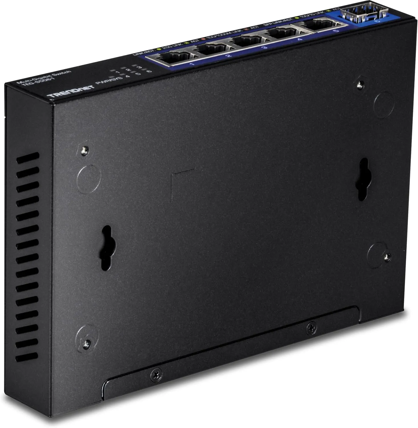 TRENDnet 6-Port Unmanaged 2.5G Switch with 10G SFP Port, TEG-S5061, 5 x 2.5GBASE-T Ports, 45Gbps SwitchingCapacity, Fanless, Wall Mountable,Lifetime Protection,Black