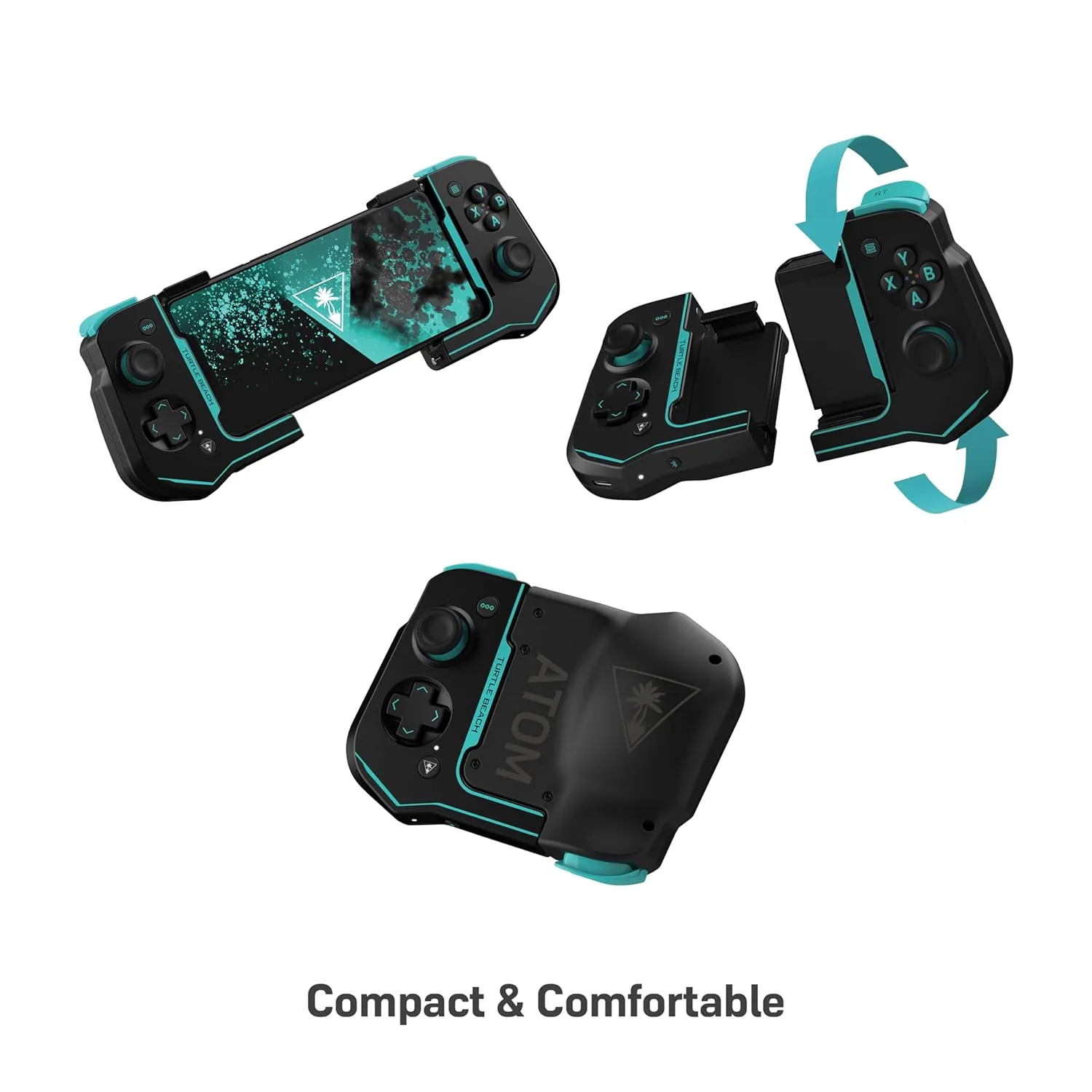 Turtle Beach Atom Mobile Game Controller with Bluetooth for Cloud Gaming on Android Mobile Devices with Compact Shape, Console Style Controls & Low Latency Bluetooth - Black/Teal