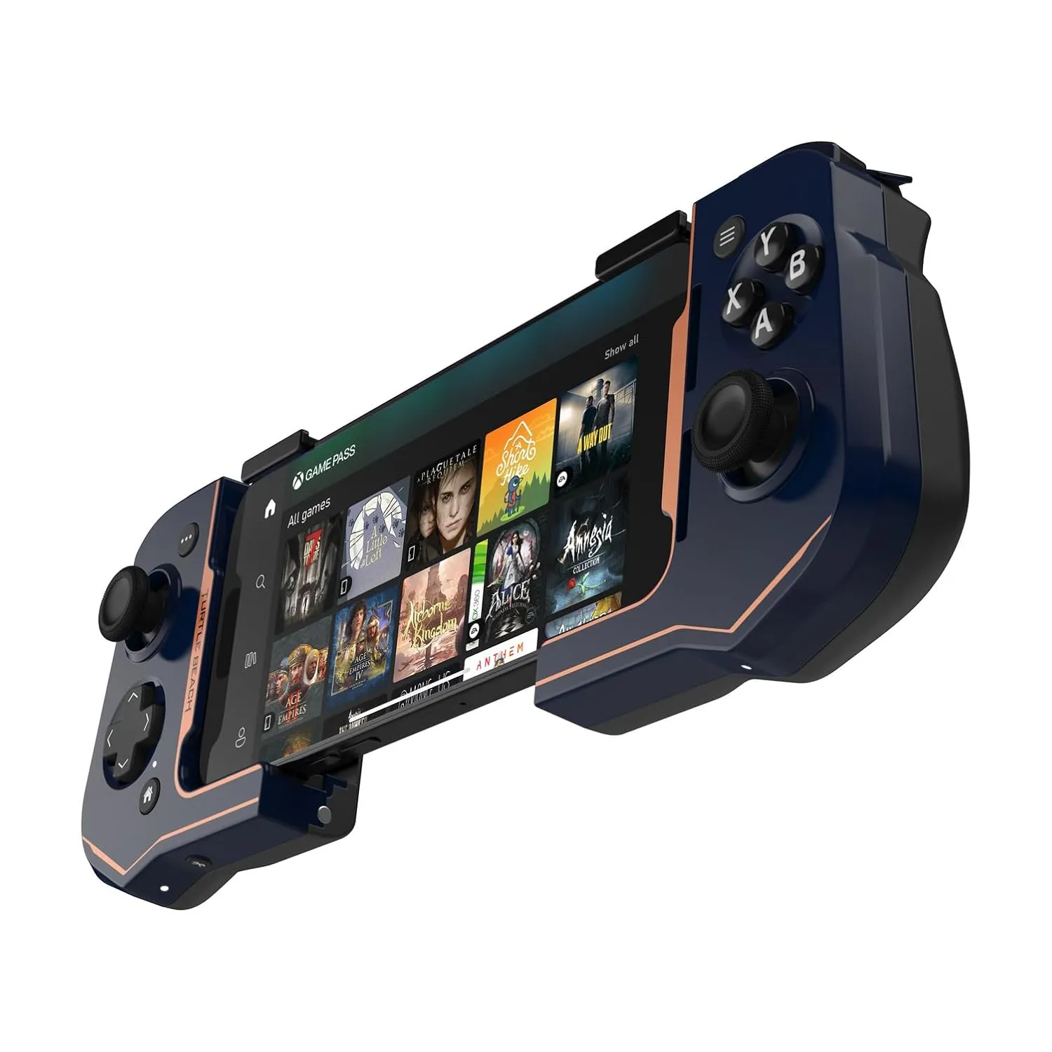 Turtle Beach Atom Mobile Game Controller with Bluetooth for Cloud Gaming on iPhone with Compact Shape, Console Style Controls & Low Latency Bluetooth  Cobalt Blue