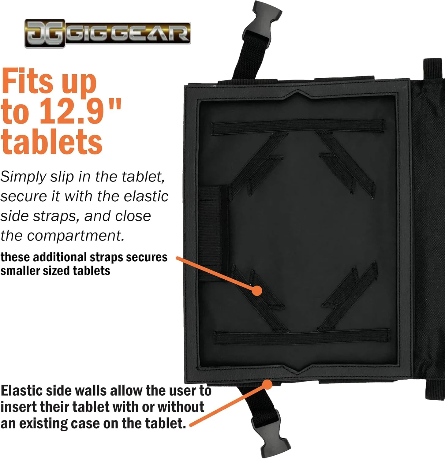 Two Hand Touch Tablet Chest Harness for iPad and Samsung Tablets - Rugged Tablet Carrying Case with Strap and Compartments - Heavy Duty iPad Chest Mount for 12.9 Inch Mobile Device (Black)