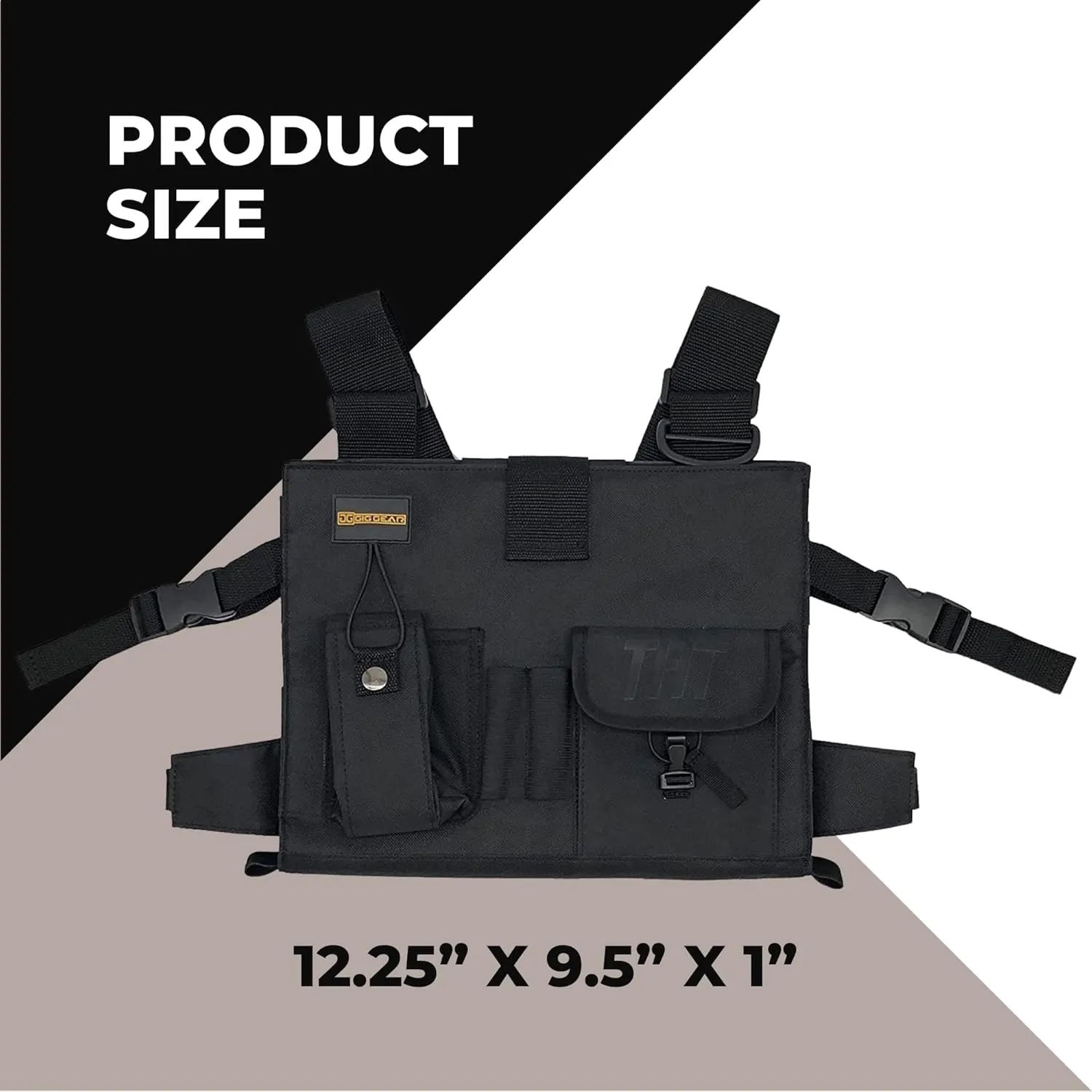 Two Hand Touch Tablet Chest Harness for iPad and Samsung Tablets - Rugged Tablet Carrying Case with Strap and Compartments - Heavy Duty iPad Chest Mount for 12.9 Inch Mobile Device (Black)