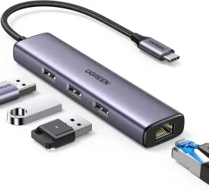 UGREEN USB C to Ethernet Adapter, 4 in 1 USB C Hub Ethernet with 3 USB 3.0 Ports/Gigabit Rj45, Plug & Play, Thunderbolt (3/4) to Network Adapter for MacBook Pro/Air, XPS, iPad Pro, iPhone 15 Pro/Max
