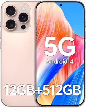 Unlocked Phones F16 PROMAX,12GB 512GB,Snapdragon 888,6.7''FHD Screen, 108MP 48MP Camera Unlocked Smartphone, Long Battery Life 6800mAh, Face ID/Navigate/5G/Photos/GPS/Android 14 (Pink)