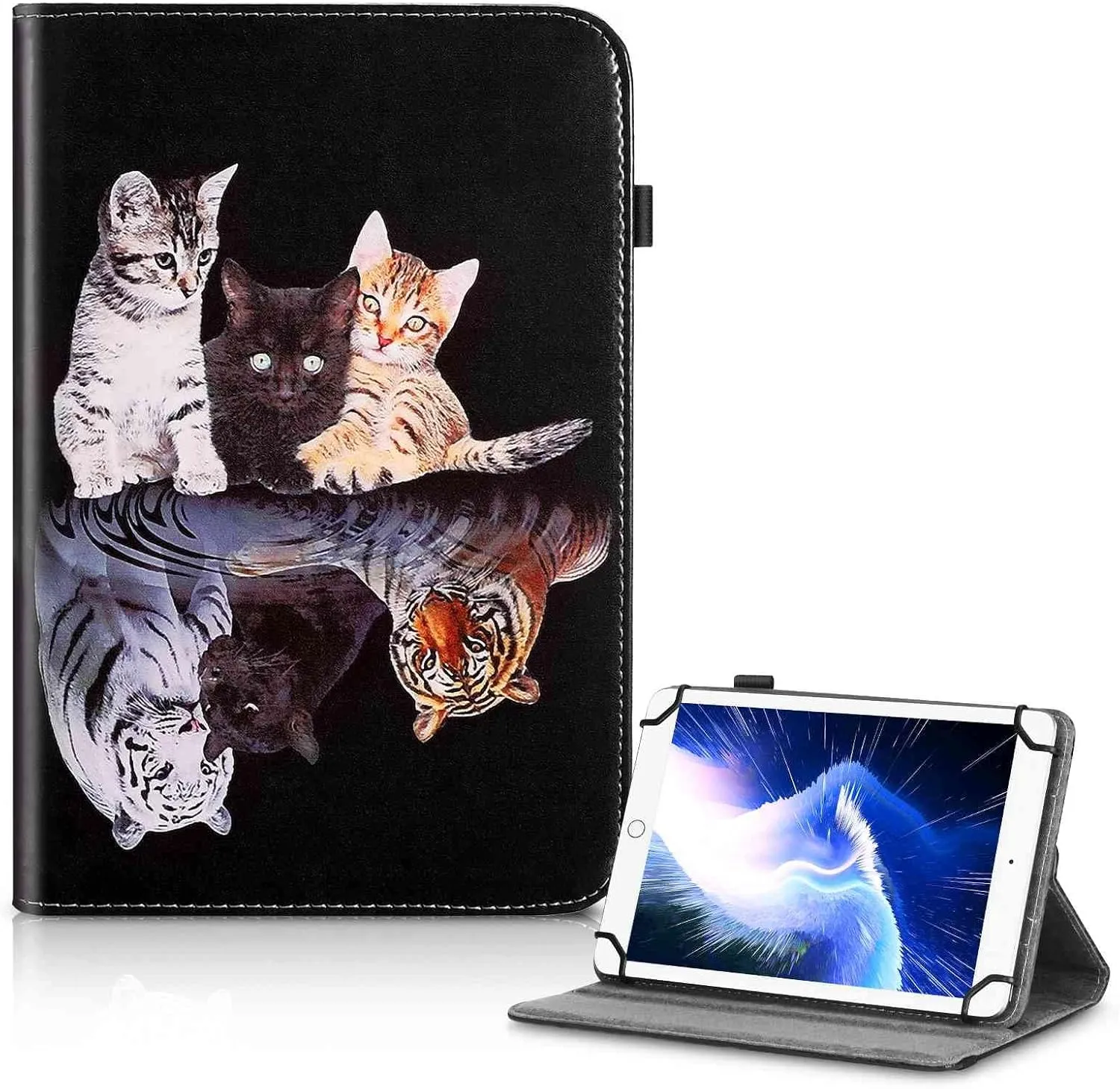 UrbanX 7-8 Inch Universal Tablet Case, Protective Cover StFolio Case for Lenovo Legion Duel 2 7 8 Inch, with 360 Degree Rotatable Kickstand, Multiple Viewing Angles Stylus Holder - Cats