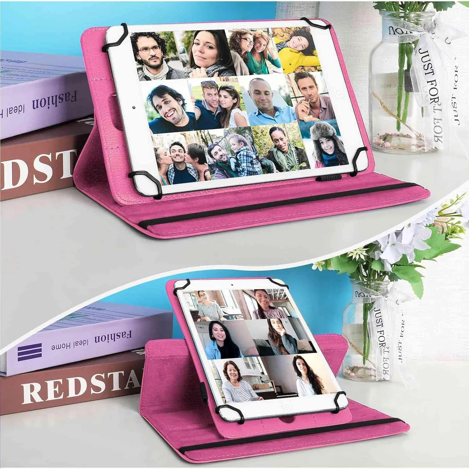 UrbanX 7"-8" Inch Universal Tablet Case, Protective Cover Stand Folio Case for BLU M8L 2022 / M8L / M8L Plus 7 8 Inch, with 360 Degree Rotatable Kickstand, Multiple Viewing Angles and Stylus Holder