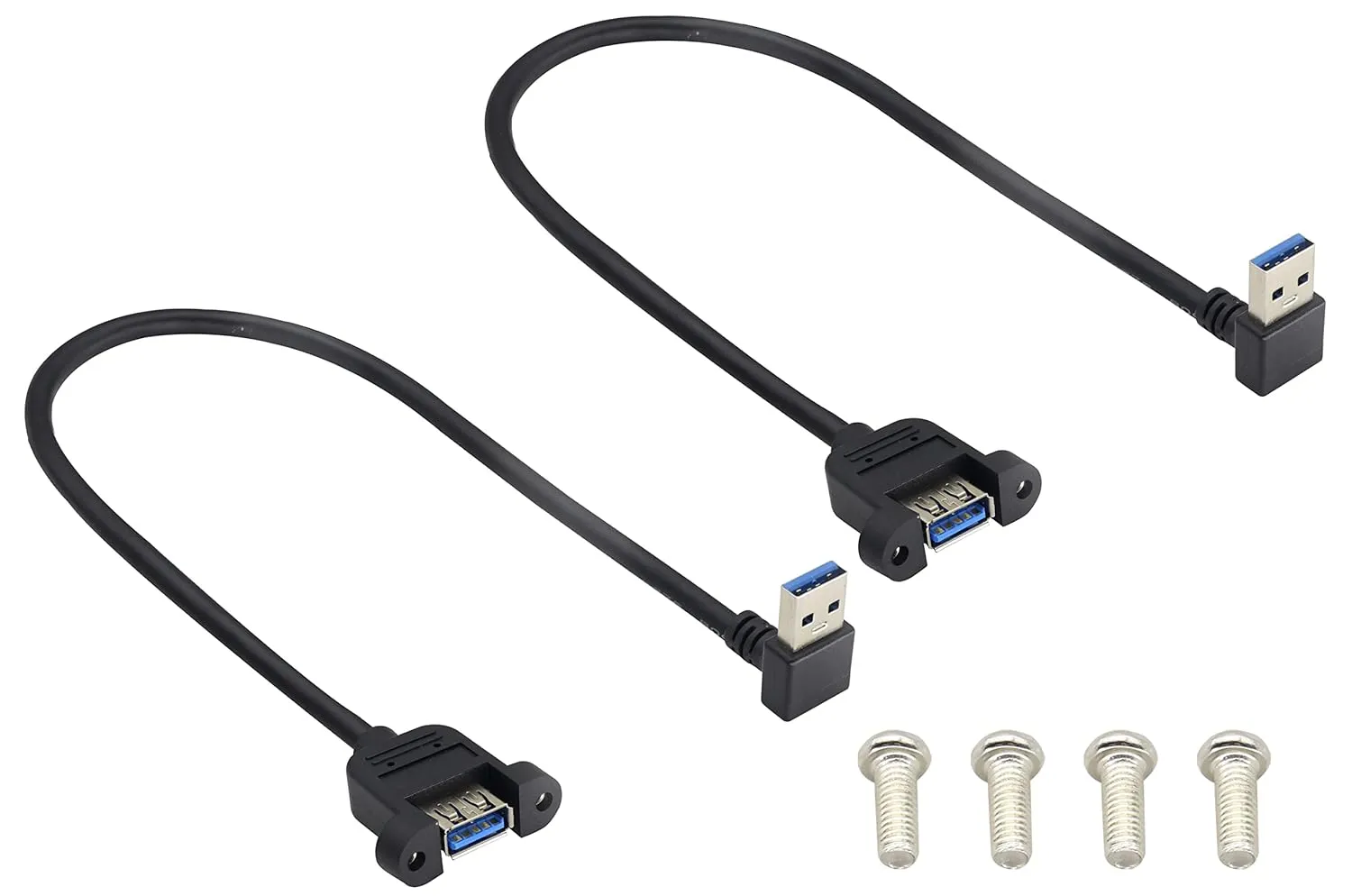 USB 3.0 Right Angle Male to Female Extension Cable USB 3.0 A up Elbow Male to USB 3.0 A Panel-Mount Female Adapter USB 3.0 Male to Female Data Cable - Black [30cm/1ft-2pack/up Elbow]