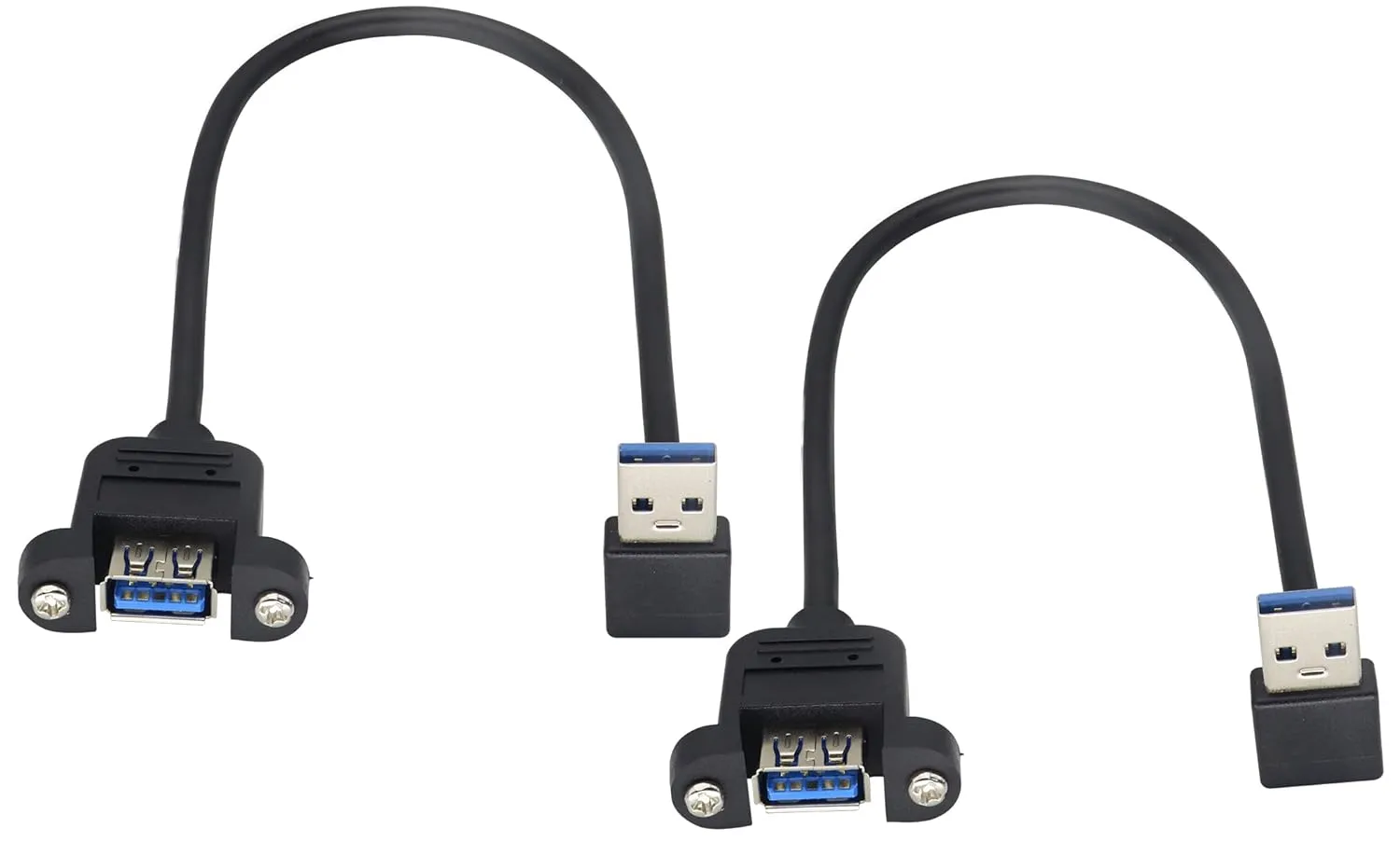 USB 3.0 Right Angle Male to Female Extension Cable USB 3.0 A up Elbow Male to USB 3.0 A Panel-Mount Female Adapter USB 3.0 Male to Female Data Cable - Black [30cm/1ft-2pack/up Elbow]