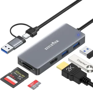 USB 3.0 to hdmi Adapter&USB c to hdmi Adapter 2 in 1,ZIYUETEK 5-in-1 USB C and USB3.0 Docking Station, Suitable for MacBook Pro/Air/M1/M2/Mac, Windows7/8/10/11, Android 7 and Above