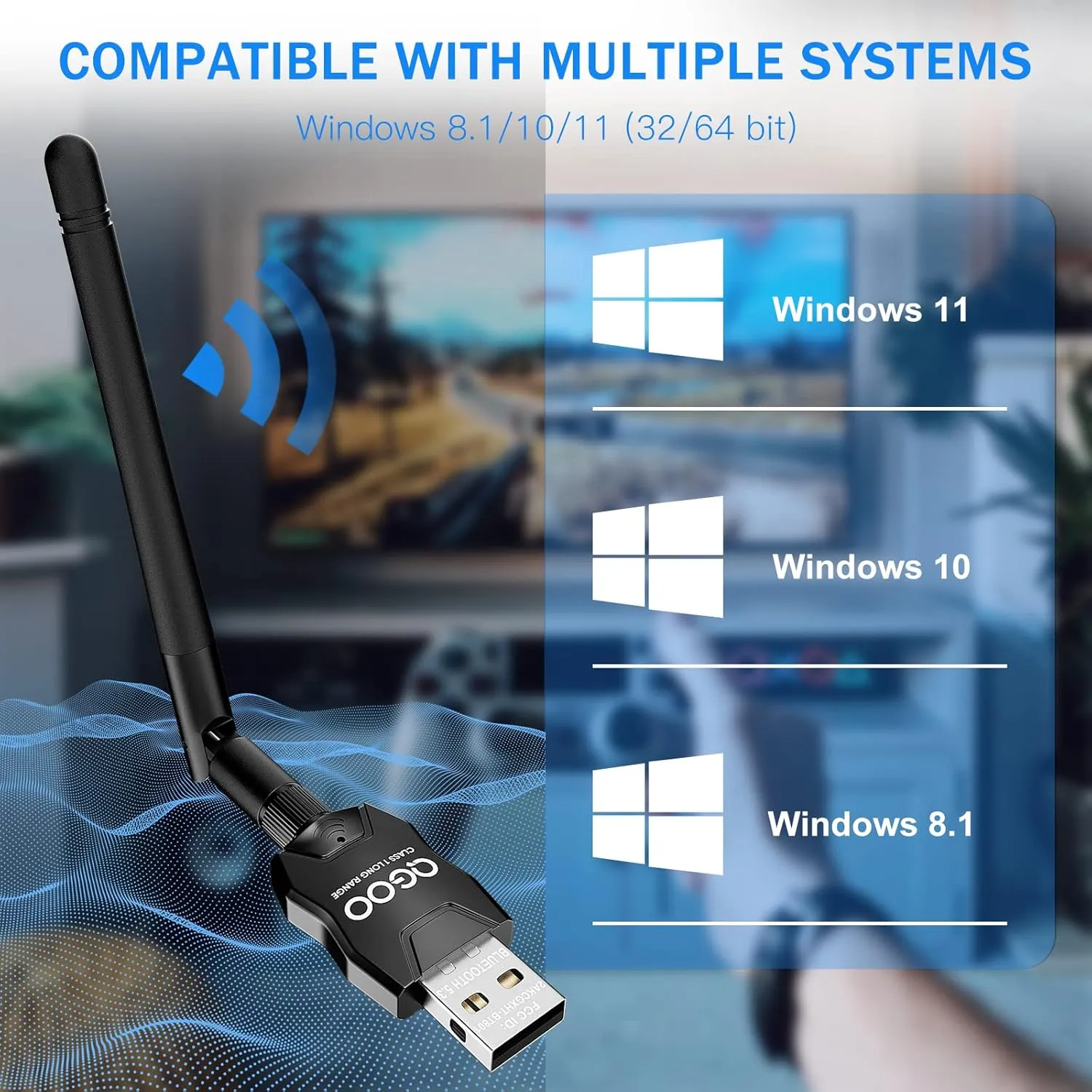 USB Bluetooth Adapter 5.3 for Desktop PC, Real Plug & Play Long Range Class 1 EDR Bluetooth Dongle Receiver 328FT/100M for Laptop Computer Connect Speaker Keyboard Headphones Support Windows 11/10/8.1