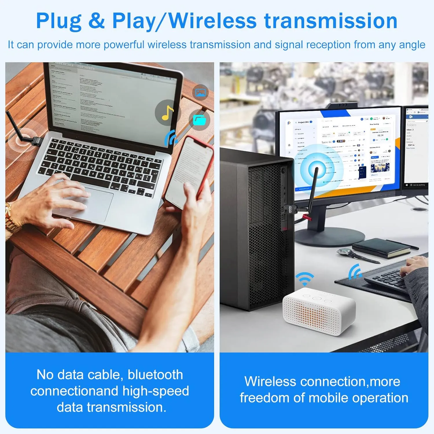 USB Bluetooth Adapter 5.3 for Desktop PC, Real Plug & Play Long Range Class 1 EDR Bluetooth Dongle Receiver 328FT/100M for Laptop Computer Connect Speaker Keyboard Headphones Support Windows 11/10/8.1