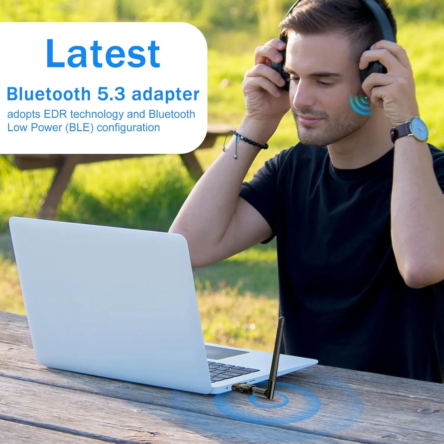 USB Bluetooth Adapter 5.3 for Desktop PC, Real Plug & Play Long Range Class 1 EDR Bluetooth Dongle Receiver 328FT/100M for Laptop Computer Connect Speaker Keyboard Headphones Support Windows 11/10/8.1