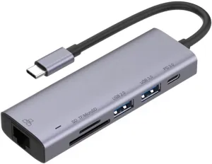 USB-C Hub for Compatible with Samsung Galaxy Tab S7/S8/S9 11" Tablets - 6-in-1 Adapter RJ45 Ethernet Port Type-C PD Charger Card Reader Network W1A