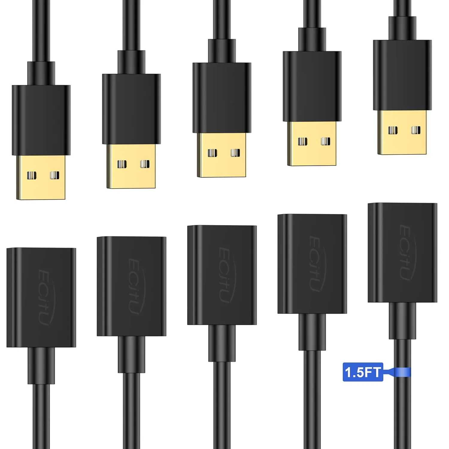 USB Extender Cord 1.5FT(5 Pack), USB 2.0 Extension Cable, USB A Male to Female, Compatible for USB Flash Drive, Hard Drive, Card Reader, Webcam, Printer, Keyboard, Mouse, Playstation, Xbox, VR Headset
