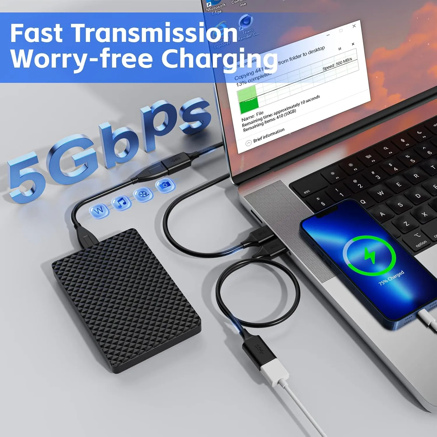 USB Extender Cord 3.3FT(2 Pack), USB 3.0 Extension Cable, USB A Male to Female, Compatible for USB Flash Drive, Hard Drive, Card Reader, Webcam, Printer, Keyboard, Mouse, Playstation, Xbox, VR Headset