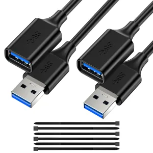 USB Extender Cord 3.3FT(2 Pack), USB 3.0 Extension Cable, USB A Male to Female, Compatible for USB Flash Drive, Hard Drive, Card Reader, Webcam, Printer, Keyboard, Mouse, Playstation, Xbox, VR Headset