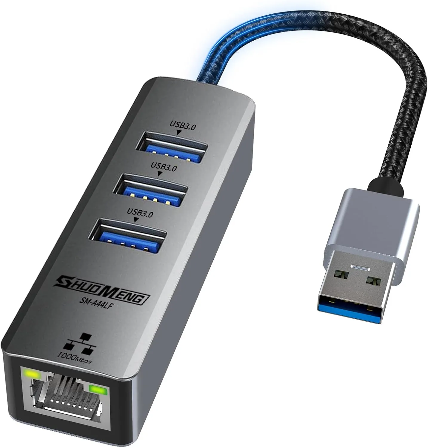 USB to Ethernet Adapter, 4-in-1 USB LAN Ethernet hub for Laptop, USB3.0 to RJ45 Hub with 3*USB 3.0, Gigabit 1000Mbps, Compatible for MacBook, Surface Pro, Windows11/10/8/7, XP, Chromebook and More