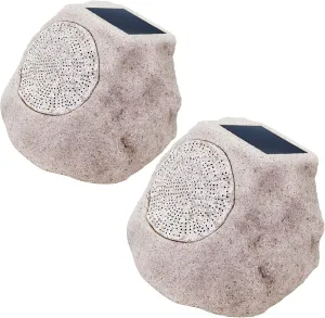 uuffoo Solar Rock Speakers Outdoor IP44 Water-Resistant Solar Powered Patio Speaker USB Rechargeable with RGB Lights and TWS Pair for Pool Outside Garden