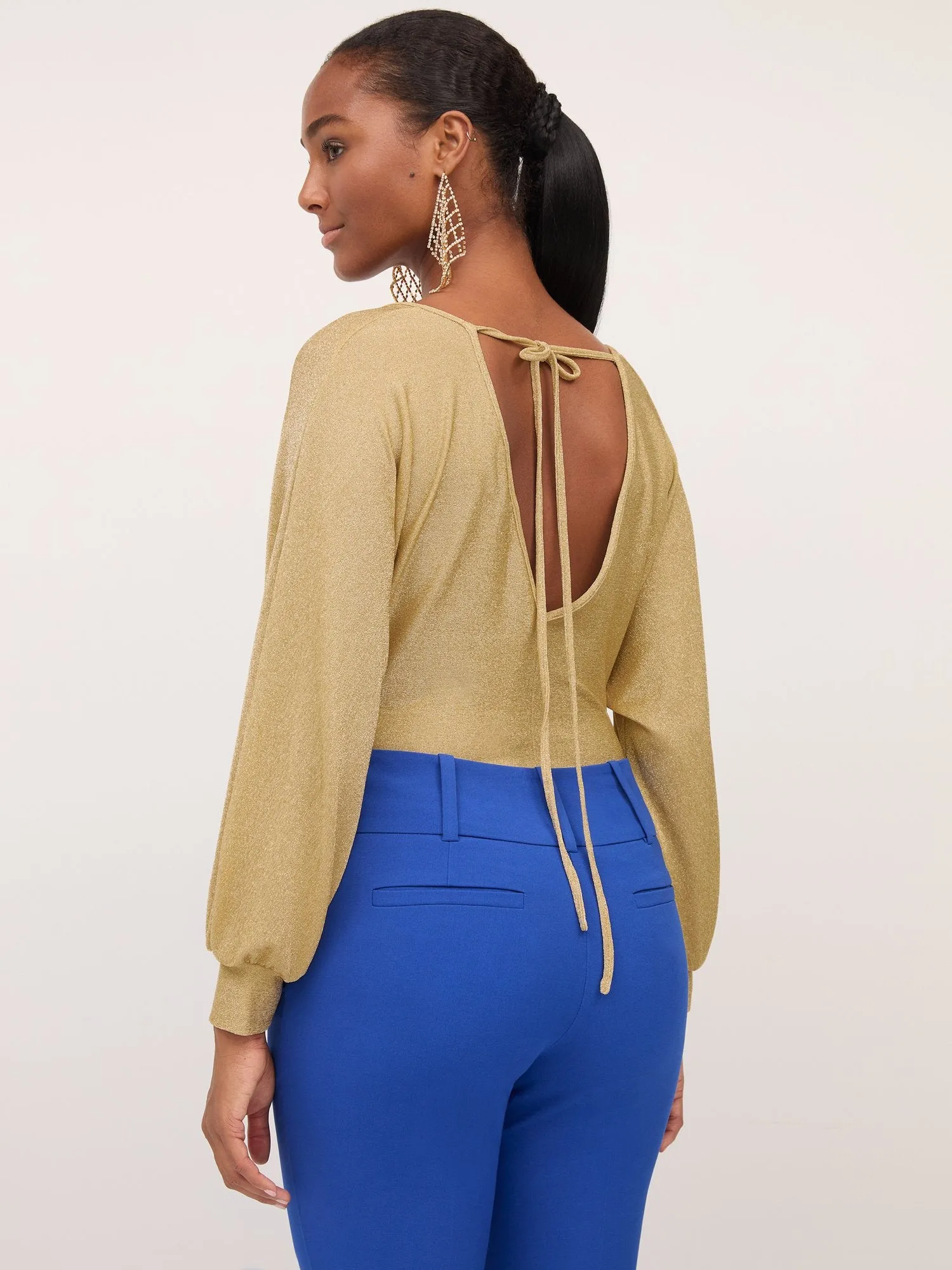 V-Neck Tie-Back Glitter Bodysuit