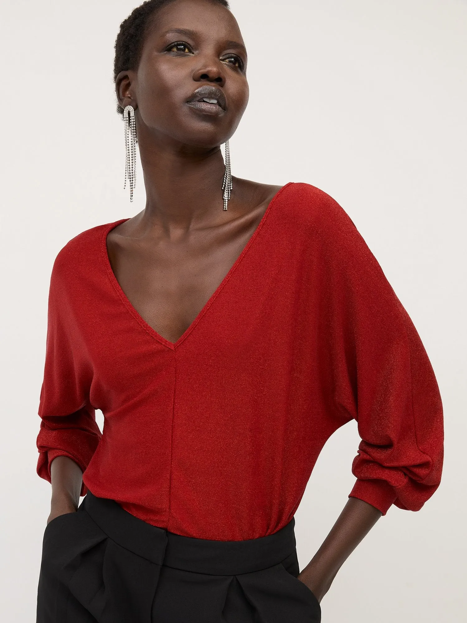 V-Neck Tie-Back Glitter Bodysuit