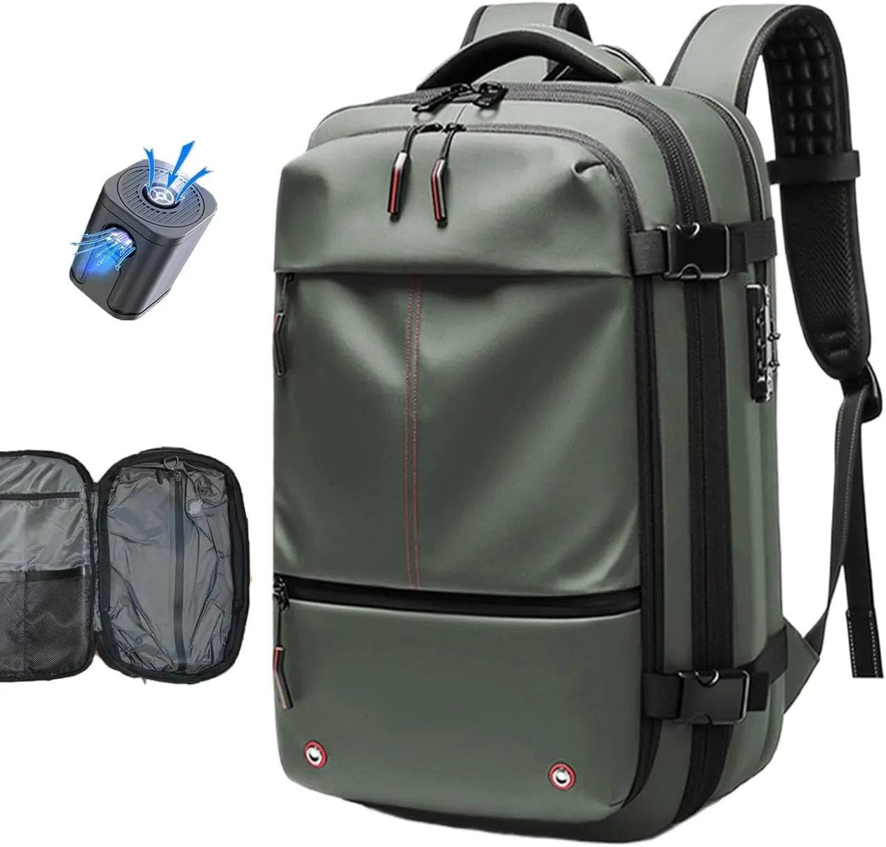 Vacuum Seal Backpack Travel 60L Expandable Air Compression System, Airback Vacpack Backpack TSA Lock Water Resistant Carry-On Luggage Green with Pump