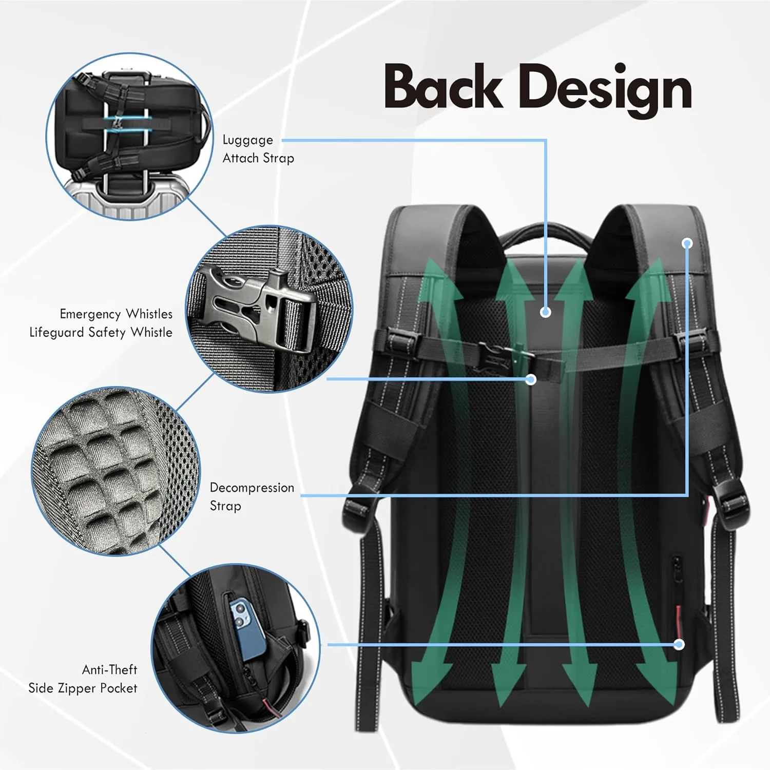 Vacuum Seal Backpack Travel 60L Expandable Air Compression System, Airback Vacpack Backpack TSA Lock Water Resistant Carry-On Luggage Green with Pump