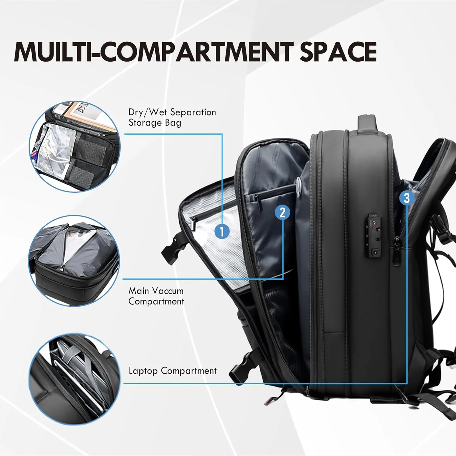 Vacuum Seal Backpack Travel 60L Expandable Air Compression System, Airback Vacpack Backpack TSA Lock Water Resistant Carry-On Luggage Green with Pump