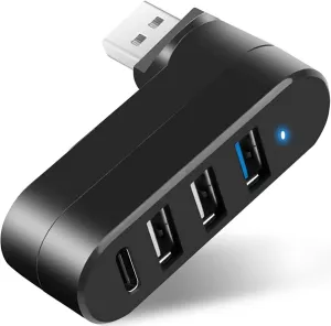 VIENON 4-Port USB 3.0 Hub [90/180 Degree Rotatable], USB Splitter with 3 USB-A Ports & 1 USB C Power/Data Port, USB Extender for Laptop, Car, iMac, MacBook Air, MacBook Pro, and More