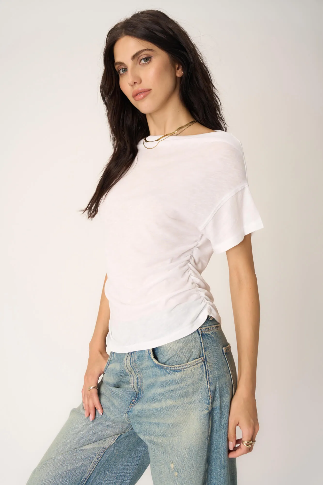 Vivi Side Ruched Tee - White
