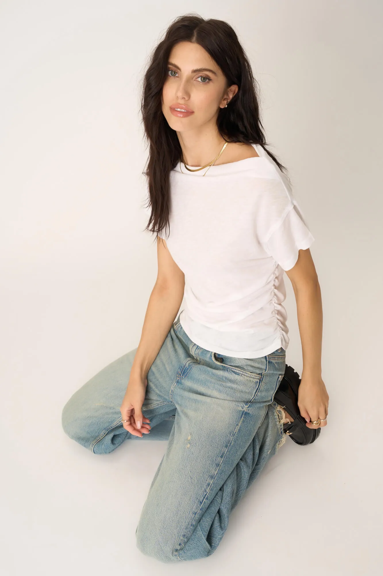 Vivi Side Ruched Tee - White