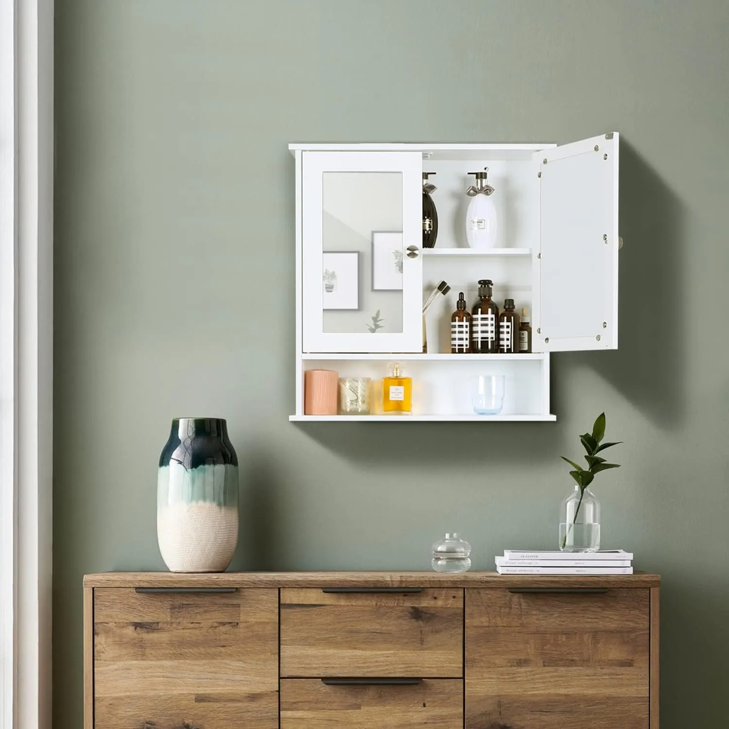 Wall Mounted Bathroom Cabinet with Mirror, Space-Saving