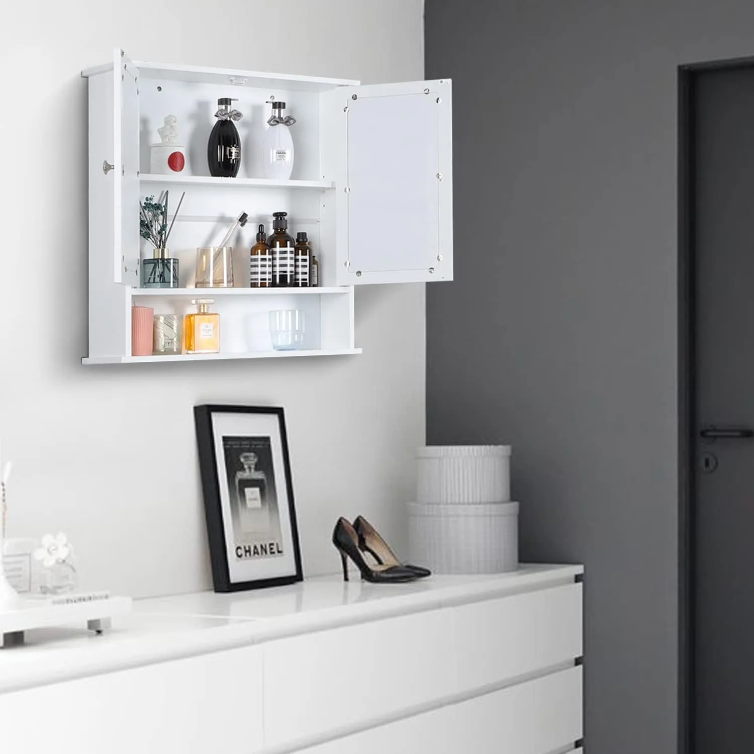 Wall Mounted Bathroom Cabinet with Mirror, Space-Saving