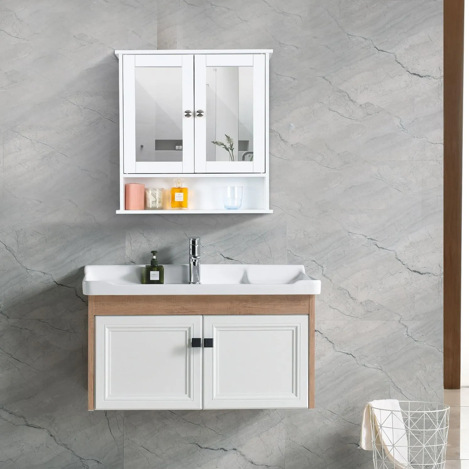 Wall Mounted Bathroom Cabinet with Mirror, Space-Saving