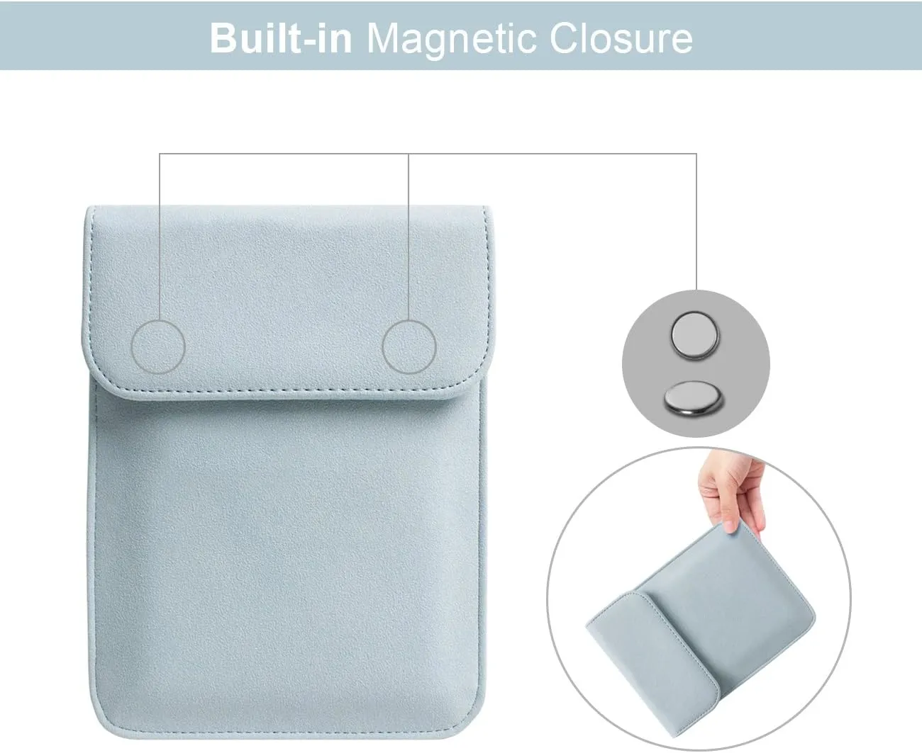 WALNEW 6 Inch Sleeve for All-New Kindle 2024 and 2022/Kindle 2019(J9G29R)/6" Kindle Paperwhite/Kindle Voyage/Kindle (8th Gen, 2016)/Kindle 4/5/Kindle Touch Protective Pouch Bag Case Cover, Light Blue
