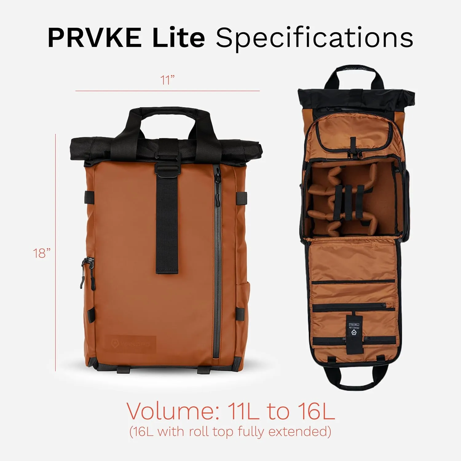 WANDRD PRVKE Lite - Photography Bag - Water Resistant Camera Backpack for Photographers - Anti-Theft Travel Bag with 14-Inch Laptop Sleeve and Fleece-Lined Pockets (Sedona Orange)