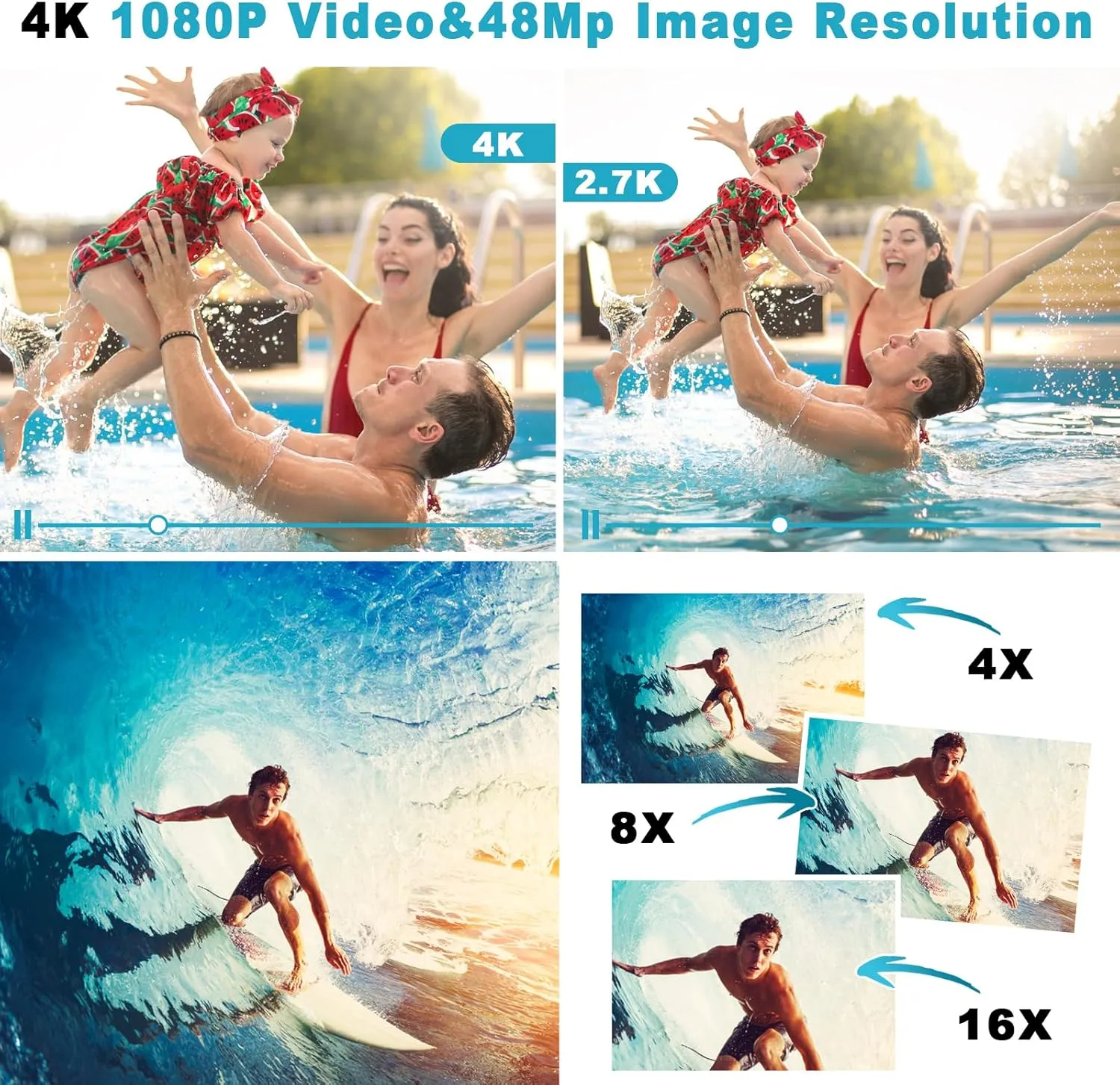 Waterproof Digital Camera, Underwater Camera with 32GB Card(Installed), 4K FHD 48MP Dual-Screen Selfie Under Water Camera for Photography, 10FT Waterproof Camera for Snorkeling, Surfing, Rafting