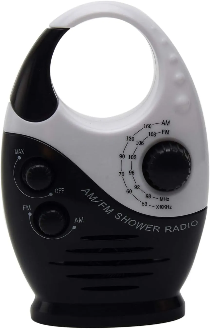Waterproof Shower Radio, 3V 0.5W Adjustable Volume Shower AM FM Button Speaker, Bathroom Shower Speakers Wireless Radio with Top Handle