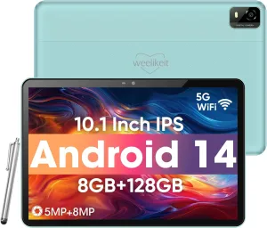 weelikeit Android Tablet, 10.1 inch Tablet with 1280 * 800 IPS HD Touchscreen, 8GB RAM 128GB ROM (UP to 1TB), 6000mAh Battery, 5G WiFi 6, Bluetooth 5.0, Dual 5MP 8MP Camera, Great Gift for Your Kids