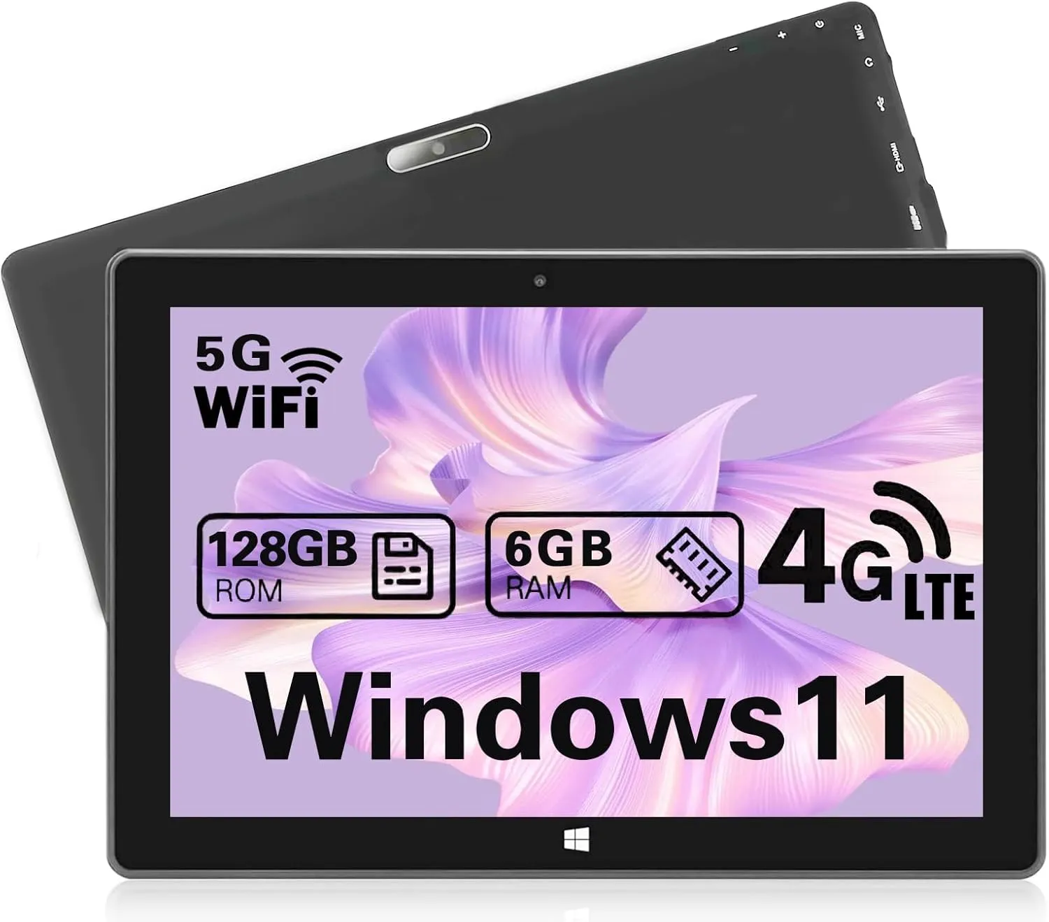 Windows 11 Unlocked Tablet - 10 Inch, 128GB 6GB, 5MP 2MP Camera, 5G WiFi GPS/BT, 6000mAh Battery, 1280 * 800 IPS Screen, Cellular